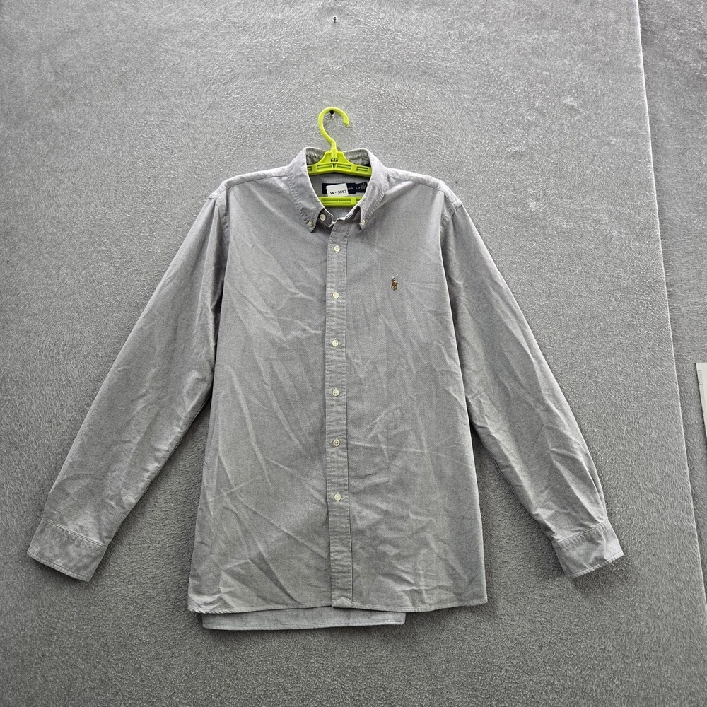 Ralph Lauren Men Button Up Shirt L Gray Embroidered Logo Long Sleeve Chambray